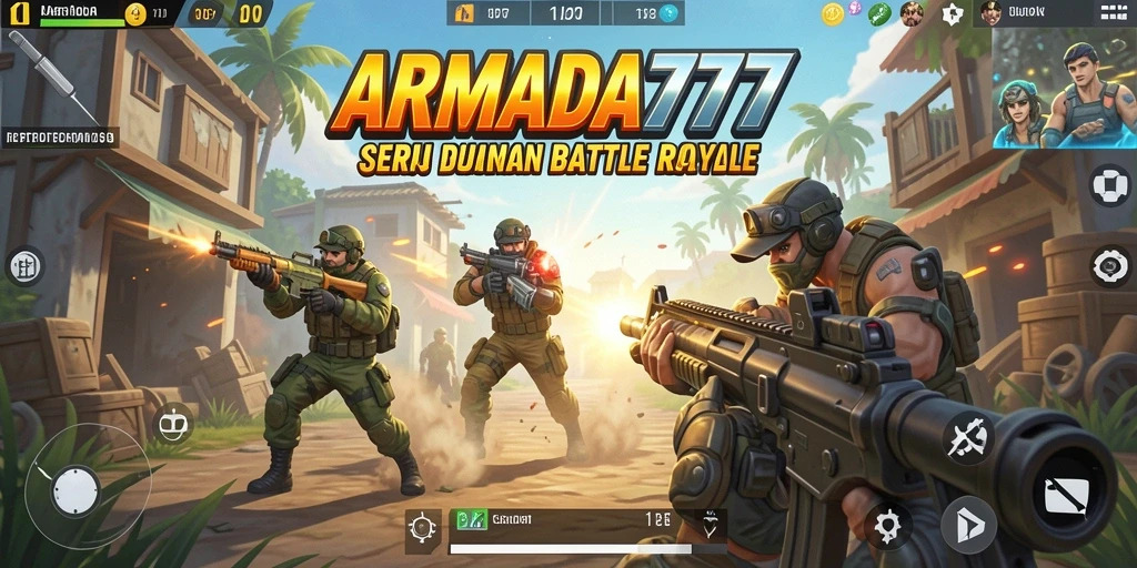 Screenshot utama ARMADA777 menampilkan aksi seru di medan perang Battle Royale.