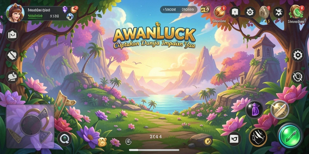Tampilan gameplay AWANLUCK dengan dunia yang diciptakan oleh pemain.