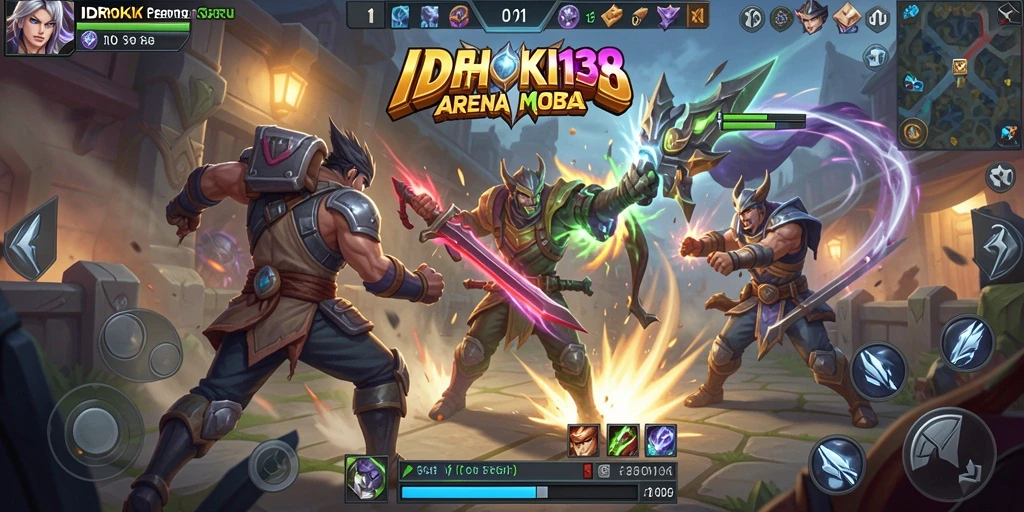Screenshot menunjukkan aksi epik dalam pertarungan MOBA.