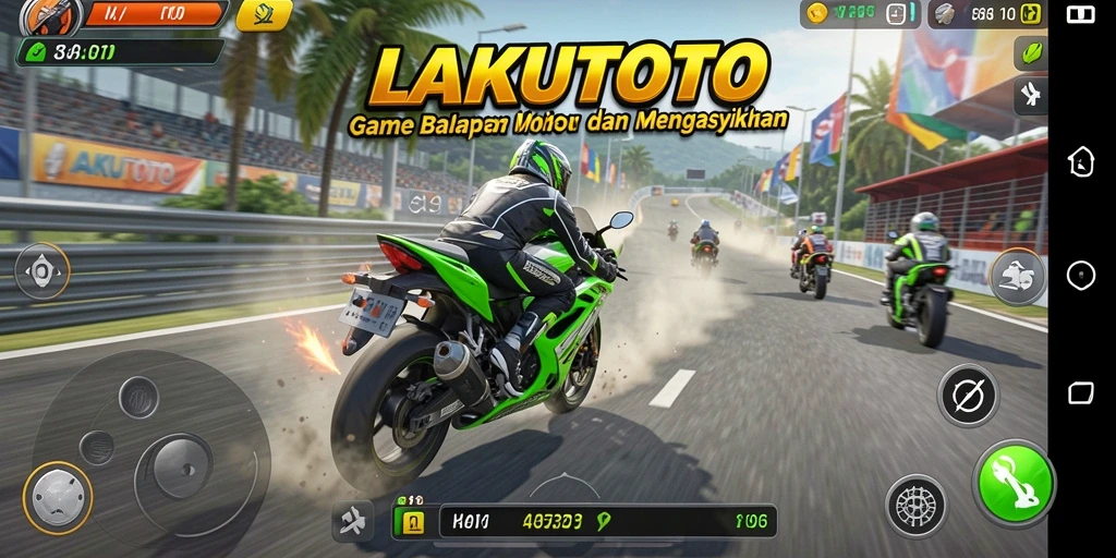 Gameplay seru dari LAKUTOTO dengan balapan motor yang mendebarkan.