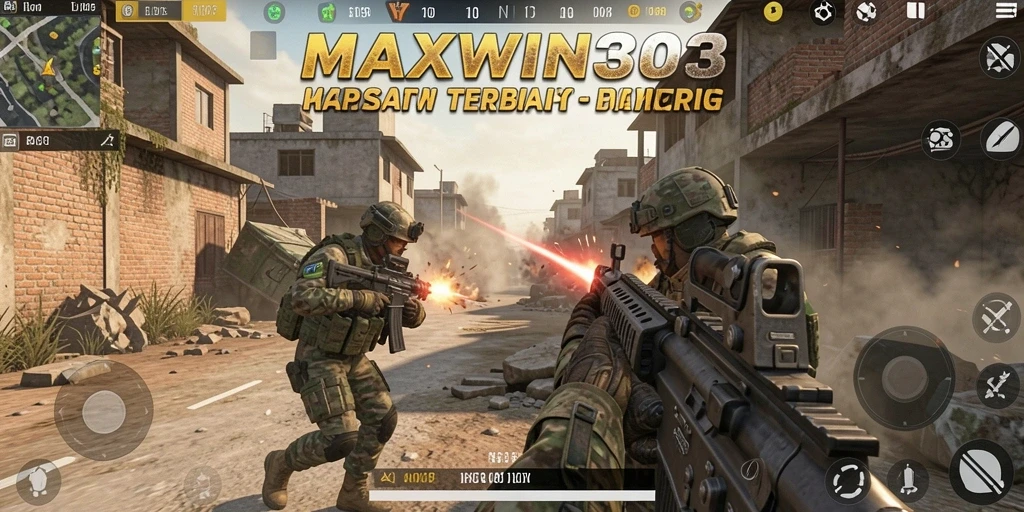 Tampilan gameplay mendebarkan dari MAXWIN303 dalam aksi pertempuran TPS.