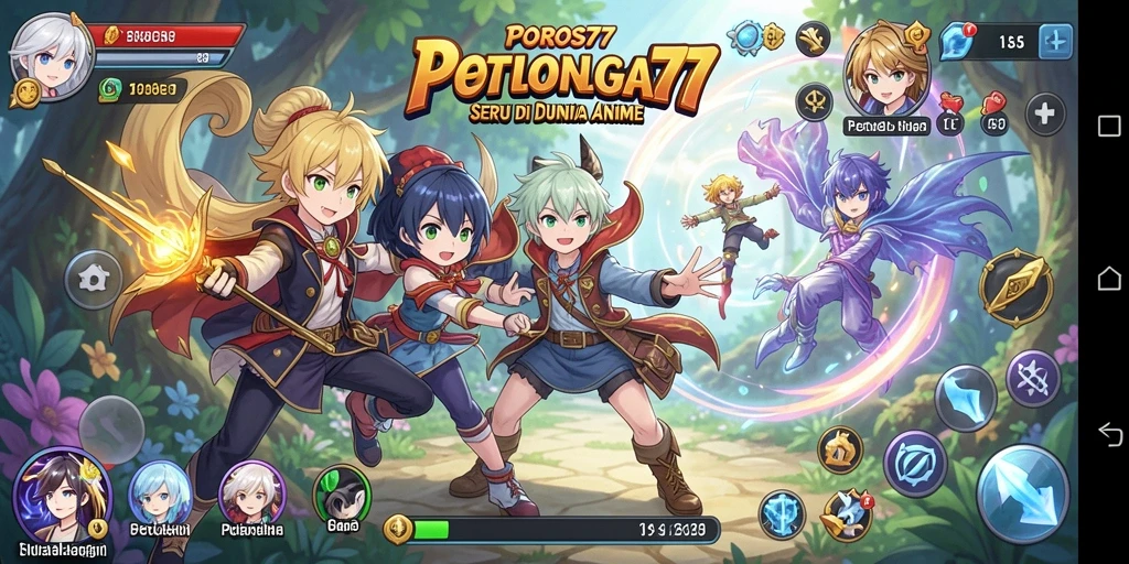 Tampilan gameplay POROS77 yang menampilkan karakter anime populer.
