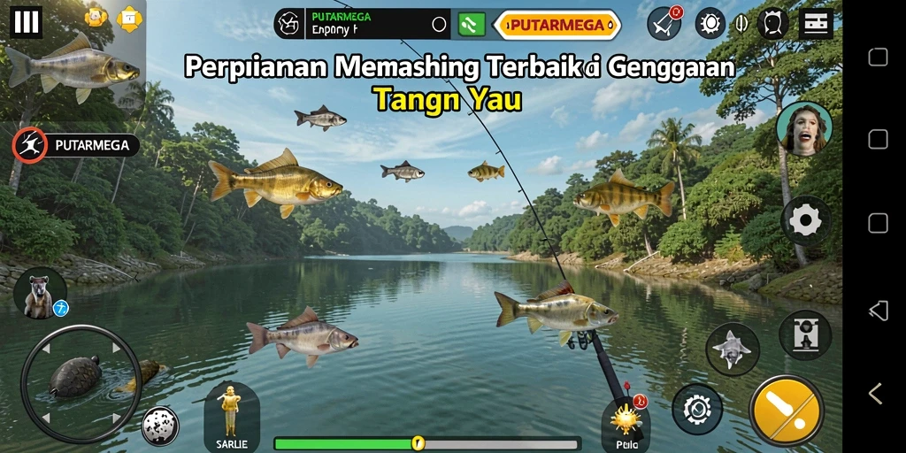 Tampilan gameplay PUTARMEGA yang menampilkan pengalaman memancing yang menyenangkan.