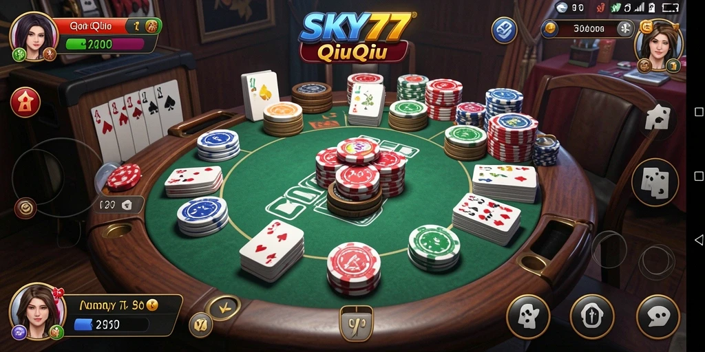 Tampilan dalam game <strong>SKY77</strong> dengan aksi QiuQiu yang mendebarkan.