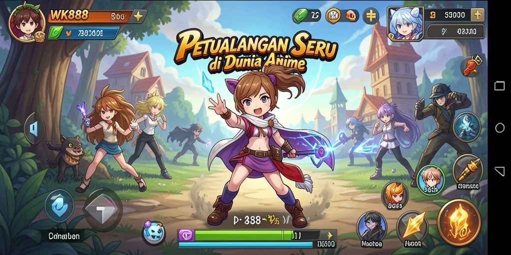 Tangkapan layar gameplay WK888 dengan karakter anime yang menawan.